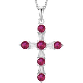 Vesitim Cross Pendant Necklace for Women 925 Sterling Silver Birthstone Necklace Simple Dainty Jesus Christian Religious Jewelry