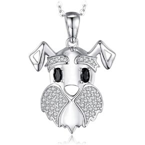 JewelryPalace Schnauzer Terrier Dog Puppy Pet Lover Cute Necklaces for Women, Genuine Black Spinel Pendant Necklace for Girls, 14k Gold Plated 925 Sterling Silver Necklace for Women, 18 Inch Box chain