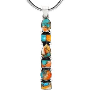Gemstone Pendant Necklace 925 Sterling Silver & Genuine Turquoise & Gemstones (20" Length)