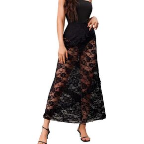 EHSUYAB Date Night Outfits, Floral Lace Ruffle, Long Midi Skirt Vacation