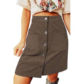 CHARTOU Women Corduroy Skirt Suede Pencil Skirt Office High Waist Button Bodycon Skirt Knee Length