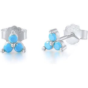 Silver 3 Leaf Clover Flower Earrings Cz Turquoise 18k Gold Plated Triangle Triple Three Stone Stud Earrings