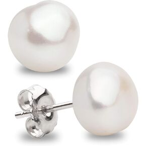 Secret & You – Women Pearl Stud Earring Freshwater Cultured Pearl | Baroque Shape | Sterling Silver 925, Available in 5 Sizes From 9-10 mm up to 13-14 mm