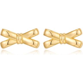 CUFELMU Bow Stud Earrings for Women Gold Bowknot Ribbon Stud Earrings Cute Bow Jewelry for Party Gifts