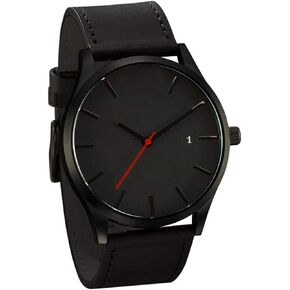 Popular Low-Key Men's Quartz Wristwatch Minimalist Connotation Leather Watch (Black)