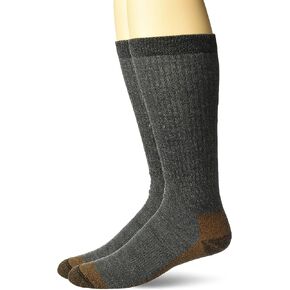 Carolina Ultimate Men's Copper Merino Wool Blend Boot Crew Socks 2 Pair Pack, Grey, Large