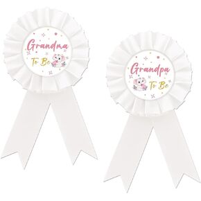 Elephant Grandma To Be Tinplate Badge Pin, Elephant Baby Shower Button Pin, Grandpa To Be Button Pin, White Rosette Badge Pin for Gender Reveal, Brooch Buttons for New Grandparents - 2PCS