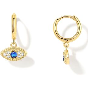 Seraphina Evil Eye Hoop Earrings for Women, 14K Gold Plated S925 Sterling Silver Post Lightweight Dainty Drop Dangle Huggie Small Hoop Earrings