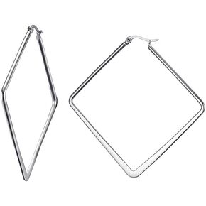Stainless Steel Oversize Square-shaped Polished Simple Plain Geometric Hoop Earrings for Women Girl