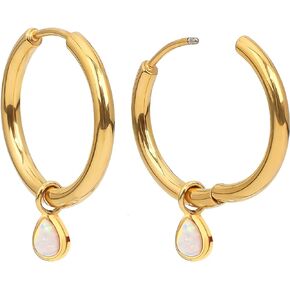 18k Gold Plated Pearl/Opal Huggie Small Hoop Earrings Titanium Small Huggie Hoop Earrings with Charm Personalized Trendy Moverable Drop Dangle Earrings for Women