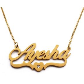 Kigu Ayesha Name Necklace Heart Shaped - Gold Plated - Personalized Jewelry Gift Women, Girlfriend, Mother, Sister, Friend