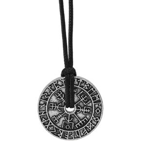 COLORFUL BLING Nordic Coin Amulet Vegvísir Odin Triple Horn Triquetra Valknut All in One Pewter Pendant Necklace