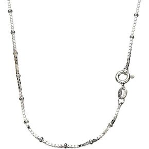 Sterling Silver 1.1mm Box Beads Station Nickel Free Chain Necklace Italy, 20"