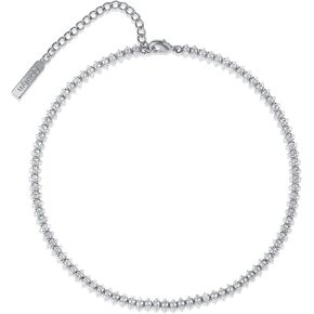 Cowlyn Tennis Choker Necklace Crystal Cubic Zirconia CZ Chain Dainty 14K Gold Silver Plated Diamond for Women Girl（2 Colour Choose）