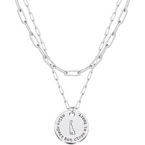 JJTZX Miles Apart but Close at Heart US State Pendant Layered Choker Necklaces State Map Necklace for Long Distance Relationship Gift