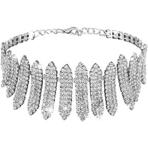 JAKAWIN Bride Rhinestone Jewelry Set Wedding Necklace Earrings Sets Silver Crystal Prom Necklaces Chain for Women NK267