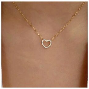 Erimberate Bohemian Crystal Heart Pendant Necklace Silver Cz Hollow Heart Choker Necklace Paved Cz Heart Necklace Rhinestone Love Heart Charm Necklace Jewelry for Women and Girls Gifts