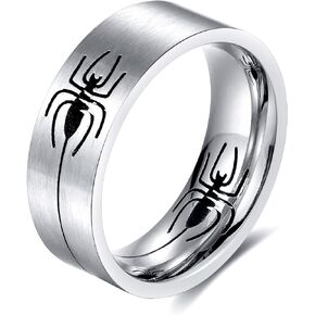 KAZITSAN Stainless Steel Ring for Men Women 8mm High Polish Brushed Matte Hollow Spider Pattern Plain Band Knuckle Stacking Ring Jewelry