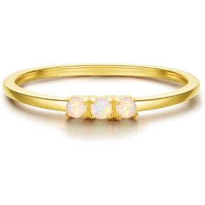 Gold Plated Silver Triple Opal Ring Minimalist Stacking Ring October Birthstone Ring