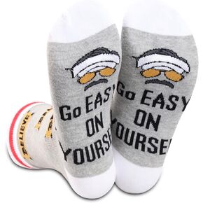 TOBGBE 2 Pairs Funny TV Show Gift Go Easy on Yourself Socks TV Show Merchandise Soccer Football Socks