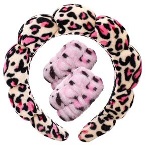 Spa Headbands for Washing Face Wristband Set Sponge Makeup Skincare Headband Wrist Towels Bubble Soft Terry Towel Cloth Hairband for Women Puffy Headwear Non Slip Thick Thin Hair (Coffee)