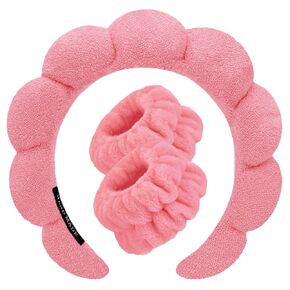 Spa Headbands for Washing Face Wristband Set Sponge Makeup Skincare Headband Wrist Towels Bubble Soft Terry Towel Cloth Hairband for Women Puffy Headwear Non Slip Thick Thin Hair (Coffee)