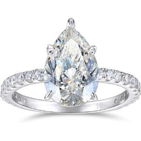 CGSRING 14K White Gold Engagement Ring, 3 Carat Pear Cut Moissanite Rings, Solid 14k White Gold Engagement Ring for Women
