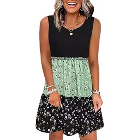 MHTOR ليوبارد اللون كتلة تكدرت فستان قصير س الرقبة بلا أكمام فضفاض فلوي سوينغ التحول فستان كاجوال المرأة الصيف بوهو فستان in Kuwait