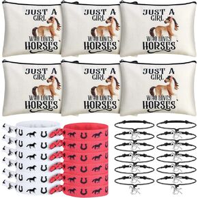 Pinkunn 30 Pcs Horse Lovers Gifts Include Horse Makeup Bags Horse Canvas Cosmetic Bags Horse Hair Accessories Hair Tie Horse Charm Bracelets for Girls Women Teen Kids Horse Themed Sports Party Favors