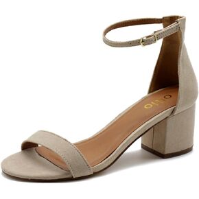 Ollio Womens Shoe Faux Suede Chunky Mid Heel Ankle Strap Heeled Sandals