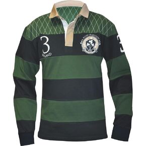 Croker Traditional Green and Navy Striped Rugby Jersey, Large - Cotton Long Sleeve Polo Shirt