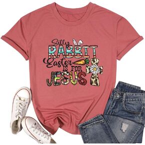 FLOYU Women Silly Rabbit Easter is for Jesus Shirt Christian Easter Shirts Easter Bunny tee Happy Easter Day T-Shirt Top