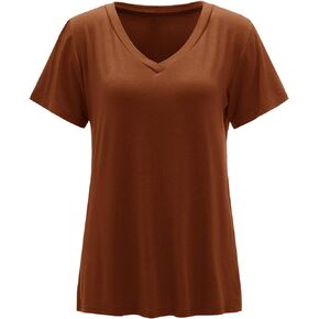Floerns Women's Solid V Neck Short Sleeve Casual Tee Shirt Top