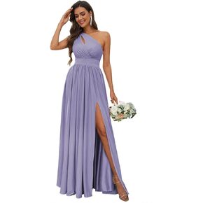 SYYS Stretchy One Shoulder Bridesmaid Dresses for Women 2024 Long Silk Satin Formal Dresses with Slit SYYS356