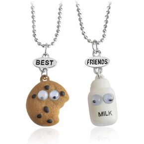 2 Pieces/Set of Mini Biscuits and Coffee Pendant Necklace Cookies Milk BFF Gift Food Friendship Jewelry