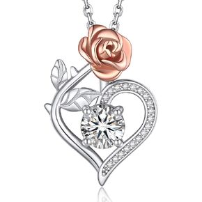 MomentWish Flower Necklace, Anniversary Necklace for Her, 1Carat Moissanite 925 Sterling Silver Rose Necklace for Women Valentine's Day Gift for Wife