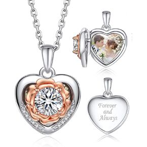 MomentWish Flower Necklace, Anniversary Necklace for Her, 1Carat Moissanite 925 Sterling Silver Rose Necklace for Women Valentine's Day Gift for Wife