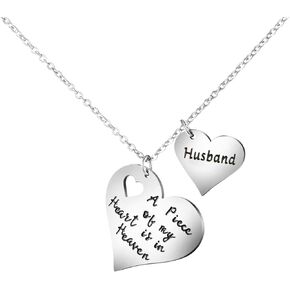 JoycuFF A Piece of My Heart is in Heaven Memorial Gifts for Loss of Loved One Stainless Steel Silver Pendant Necklace Sympathy Gifts for Women Sister