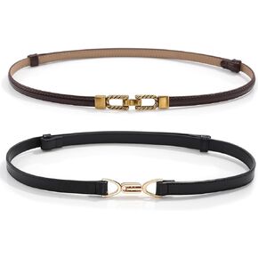 Glamorstar 2 Pack Skinny Belts for Women Thin Leather Waist Belt for Dresses