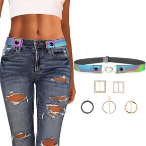 XV Belts For Women With 6 Buckles Replaceable - Holographic Belt Plus Size Snap On Adjustable for Jeans Pants Dresses in Saudi Arabia