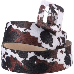 PRETYZOOM Cow Print Belt PU Leather Fashion Adjustable Waist Belt with Buckle for Women Girls Dress Jeans Decoration (Assorted Color)