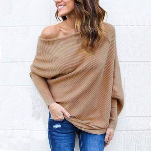 بلوفر نسائي من VOIANLIMO بدون أكتاف وأكمام طويلة وفضفاضة صلبة in Kuwait