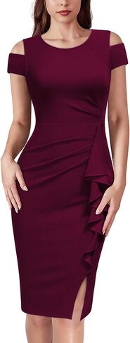 Miusol Women's Retro Ruffle Ruched Style Elegant Sleeve Cocktail Party Dress in Saudi Arabia