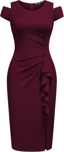 Miusol Women's Retro Ruffle Ruched Style Elegant Sleeve Cocktail Party Dress in Saudi Arabia