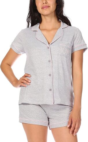Rae Dunn Women's LOVE Short Sleeve Button Up Notch Collar Shirt with Pocket and Shorts Pajama Set in Saudi Arabia