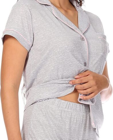 Rae Dunn Women's LOVE Short Sleeve Button Up Notch Collar Shirt with Pocket and Shorts Pajama Set in Saudi Arabia