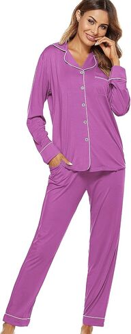 N NORA TWIPS Womens Pajama Sets Long Sleeve Sleepwear Button Down Shirt Nightwear Soft PJ Lounge Set in Saudi Arabia
