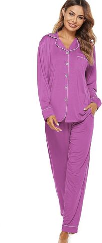 N NORA TWIPS Womens Pajama Sets Long Sleeve Sleepwear Button Down Shirt Nightwear Soft PJ Lounge Set in Saudi Arabia