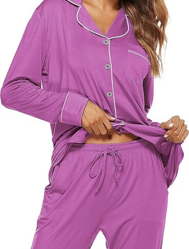 N NORA TWIPS Womens Pajama Sets Long Sleeve Sleepwear Button Down Shirt Nightwear Soft PJ Lounge Set in Saudi Arabia