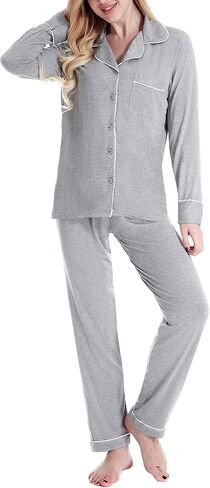 N NORA TWIPS Womens Pajama Sets Long Sleeve Sleepwear Button Down Shirt Nightwear Soft PJ Lounge Set in Saudi Arabia